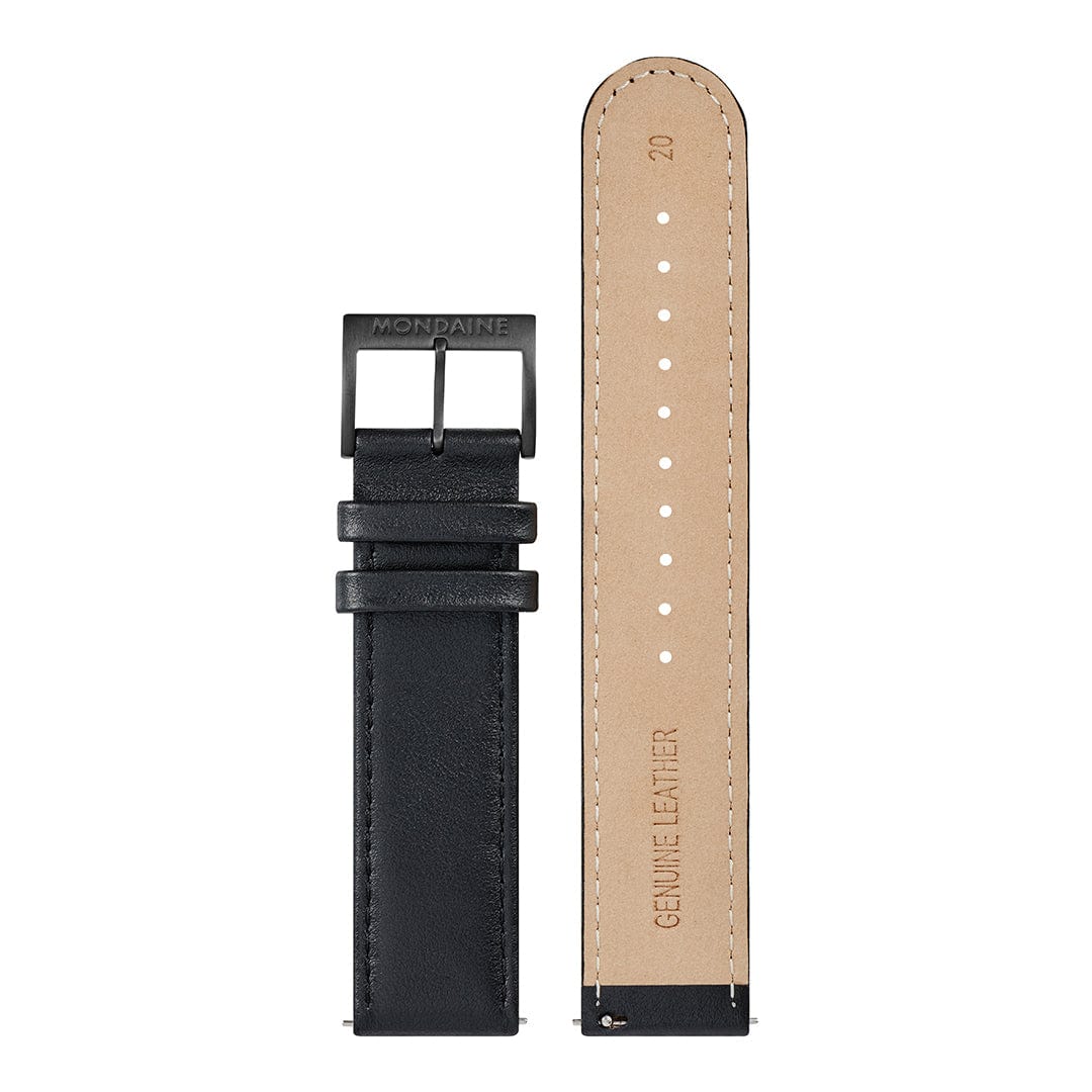 Genuine Leather Watch Strap, 20 mm, Black