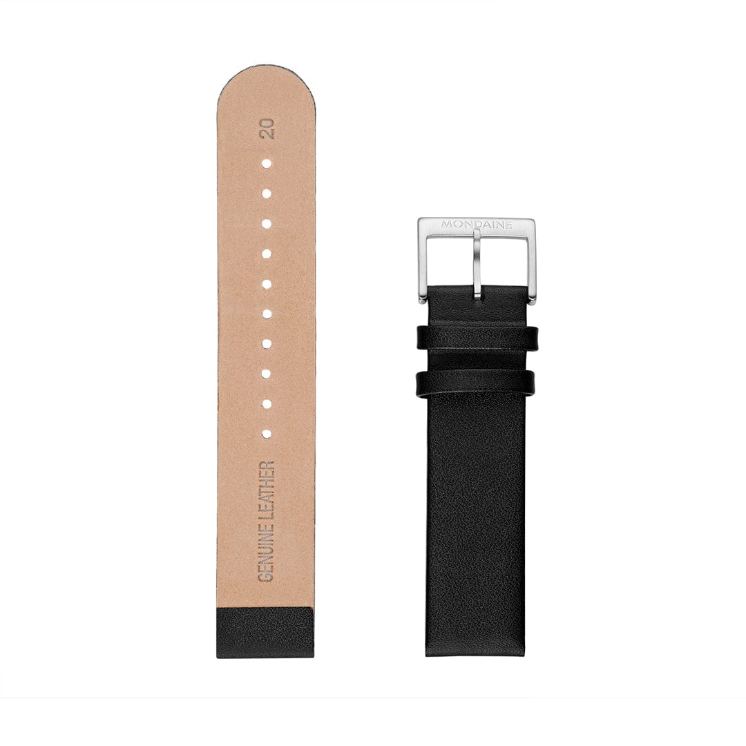 Genuine Leather Watch Strap, 20 mm, Black