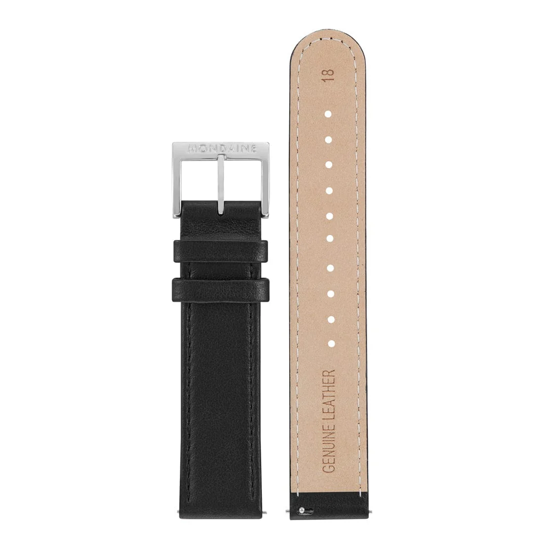 Genuine Leather Watch Strap, 18 mm, Black